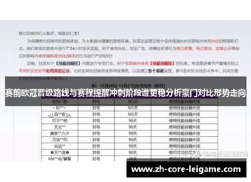 赛前欧冠晋级路线与赛程提醒冲刺阶段谁更稳分析豪门对比形势走向 赛前欧冠晋级路线与赛程提醒冲刺阶段谁更稳分析豪门对比形势走向